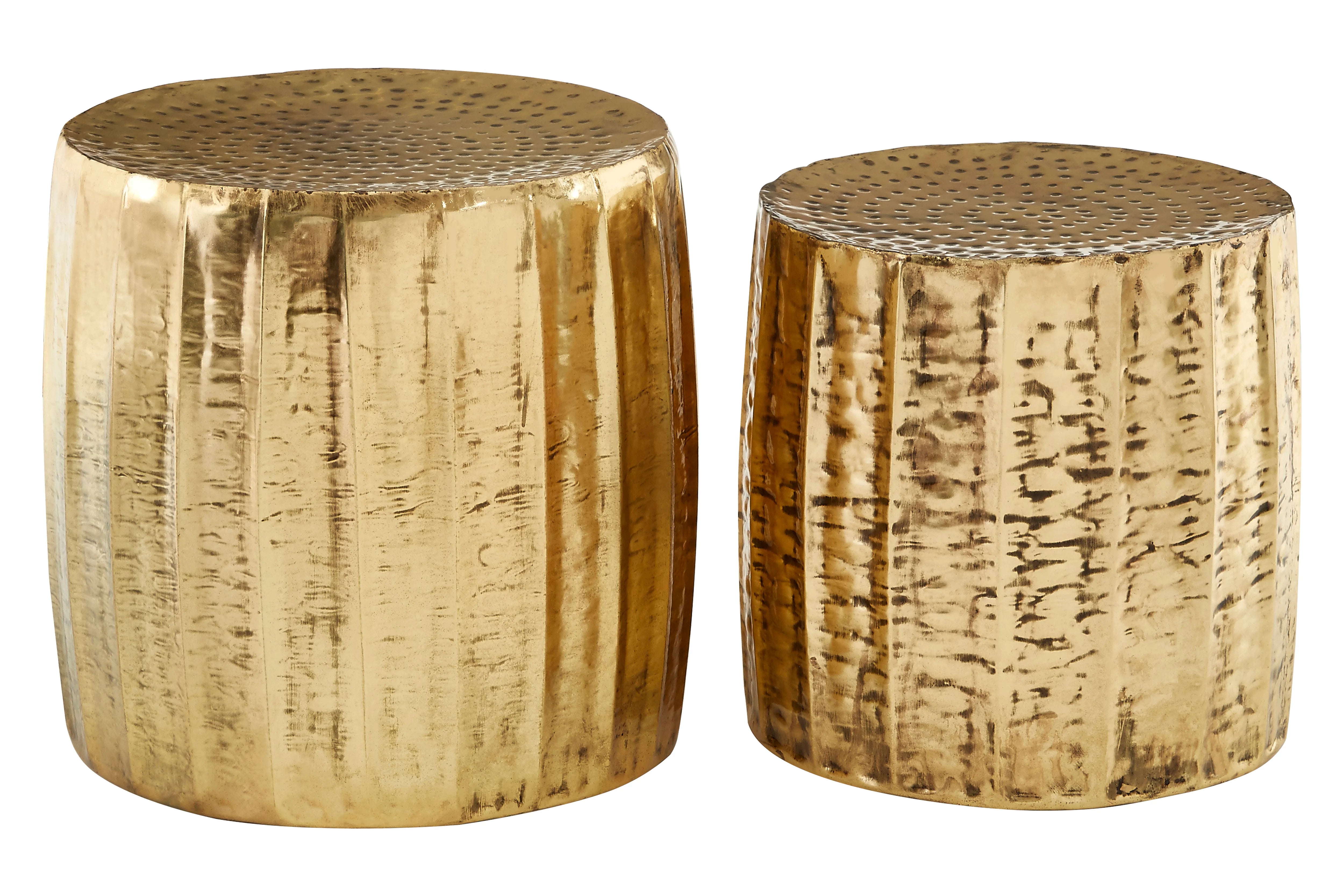Set of 2 Auro Antique Brass Finish Concentric Barrels Side Tables
